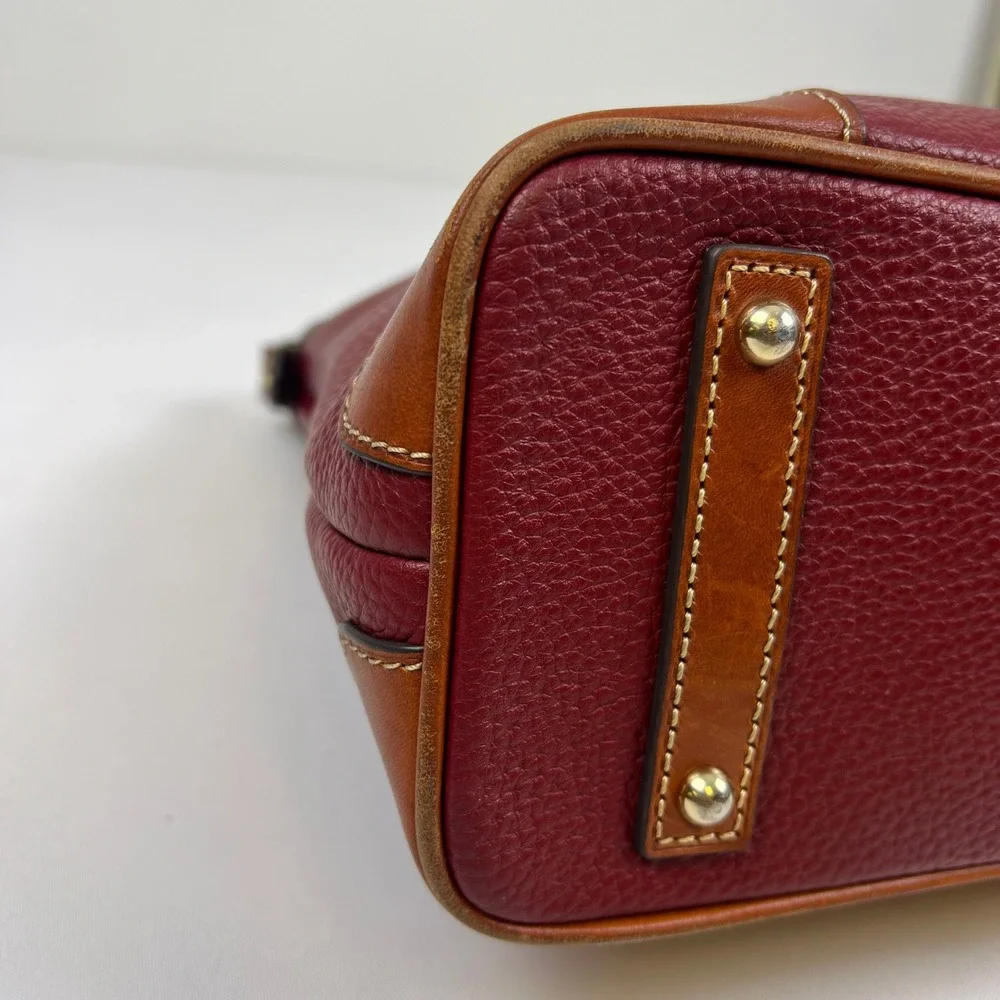 Dooney & Bourke Pebble Grain Leather Hobo Bag Burgundy Brown Trim Good Condition
